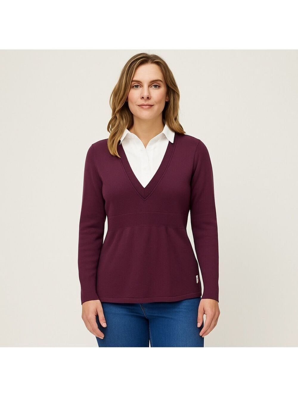 WOOLRICH knit sweater cotton blend knit burgundy/dark wineberry Vneck size small